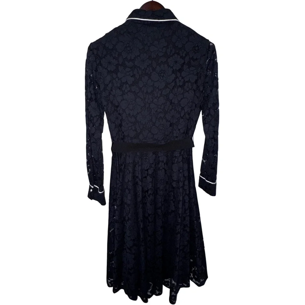 CH Carolina Herrera Floral Lace Peter Pan Collar Dress Women 10 Black Luxury - Picture 4 of 16